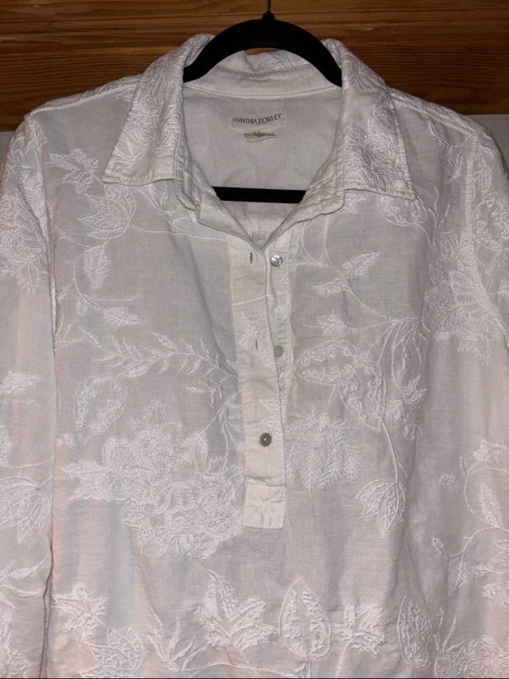 Cynthia Rowley White Embroidered Linen Button-Front Tunic - Picture 3 of 7